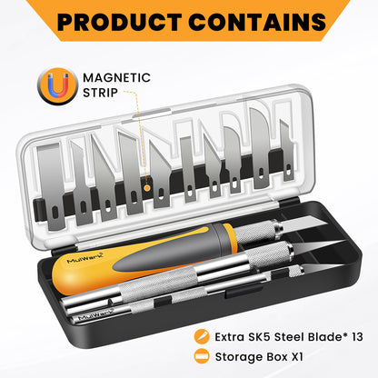 MulWark Exacto Knife Set | Craft Knife Kit | 16pc Precision Craft Hobby Kit with Razor Sharp Knives for Wood, Crafting, Leather, Scrapbooking & Modeling