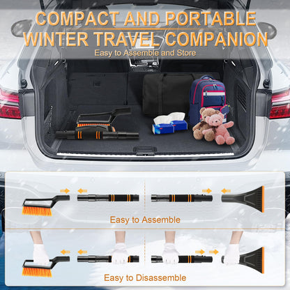 LivTee Ice Scraper and Snow Brush for Car Windshield, 32.5" Extendable Snow Removal Tool, Automotive Exterior Accessories and Winter Essentials for Cars, Trucks, and SUVs,Orange