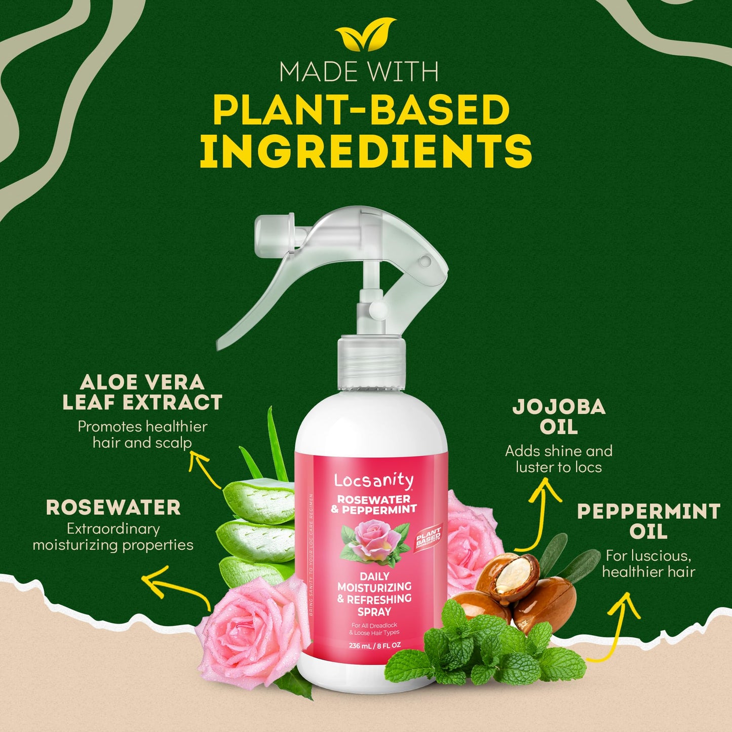 Locsanity Daily Moisturizing Refreshing Spray for Locs, Dreadlocks - Rose Water and Peppermint Hair Scalp Moisturizer, Dreadlock Spray - Natural Loc Care and Maintenance (8oz)