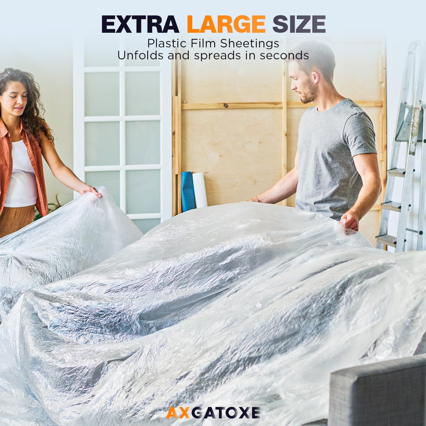 12 x 9 Ft Plastic Drop Cloths (6-Pack) - Disposable Painter's Sheeting & Tarps for Painting, Waterproof Furniture/Couch/Floor Protection