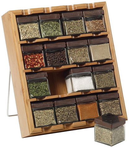 Kamenstein Jar Bamboo 3-in-1 Spice Organizer for Countertop, Wall, and Drawer with Spices Included, FREE Spice Refills for 5 Years, Lift & Pour Caps , 16 Count ( Pack of 1)