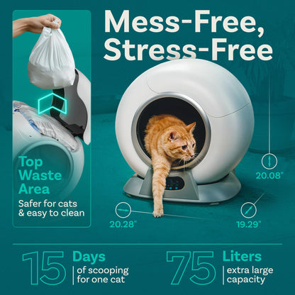 PetCove Self Cleaning Litter Box with Auto Safety Sensors for Multiple Cats - Automatic Cat Litter Box Self-Cleaning - Covered Odor Removal with APP Control - Compatible On All WiFi - Electric Robot