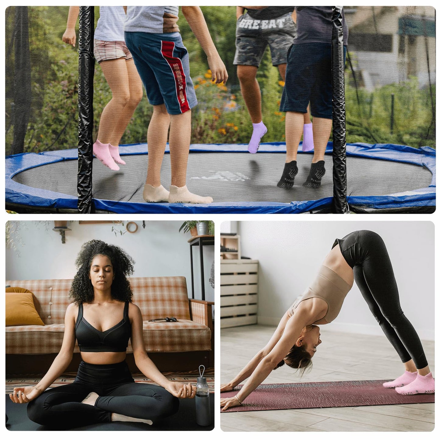 Hstyle Yoga Socks with Grips for Women and Men, Ideal for Ballet, Barre, Barefoot Workout, Pilates Grip Socks Non Slip Socks 6 Pairs of Mix Color 1 L-XL