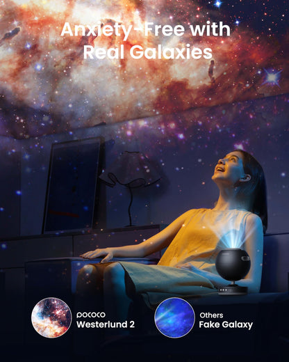POCOCO Galaxy Star Projector for Bedroom with Replaceable Optical Film Discs, Home Planetarium Night Light Projector with High-Definition Soft Light for Relax, Study, and Meditate, Stress Relief Gifts