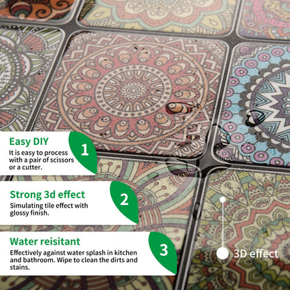 LONGKING Peel and Stick Backsplash Tile Stickers, Colorful Moroccan Tile for Kitchen, Stick on Wall Tiles (10 Sheets)