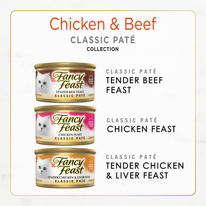 Purina Fancy Feast Chicken and Beef Classic Pate Collection Grain Free Wet Cat Food Variety Pack - (Pack of 24) 3 Oz. Pull-Top Cans