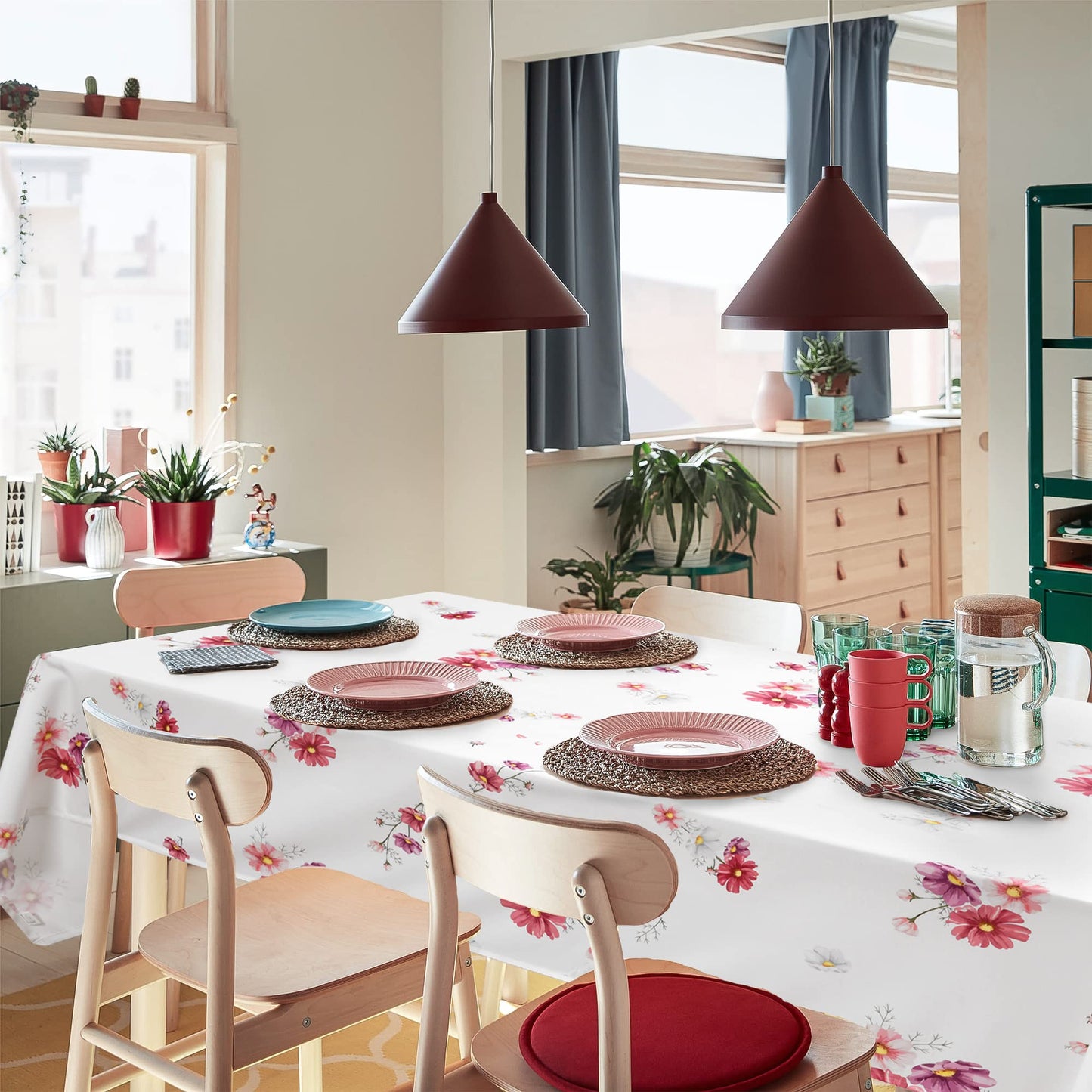 Hiasan Waterproof Spring Tablecloth Rectangle 60 x 104 Inch - Spillproof Wrinkle Free Washable Oblong Floral Tablecloth for Spring Summer Outdoor Picnic, Kitchen Dining, Birthday Party