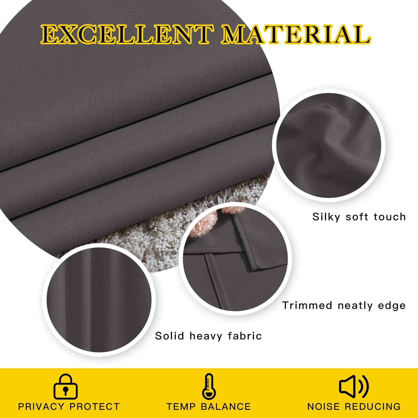 NICETOWN Gray Blackout Curtains for Bedroom 84 inches Long - Thermal Drapes Grommet Room Darkening Light Blocking Curtains Window Treatments for Living Room (2 Panels, W52 x L84, Grey)