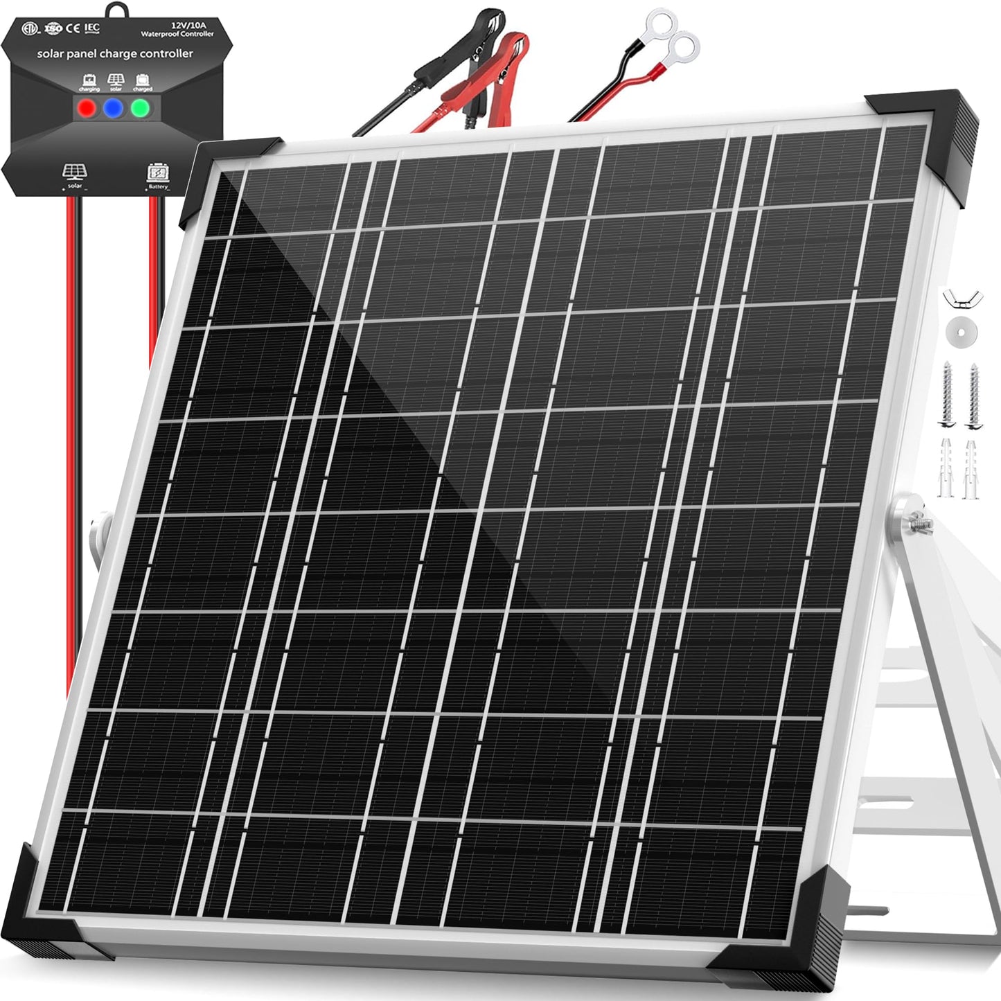 Voltset Solar Panel Kit 20W 12V, Solar Battery Trickle Charger Maintainer, Waterproof Solar Panel + Upgrade Charge Controller + Adjustable Mount Bracket for Boat RV Motorcycle Marine