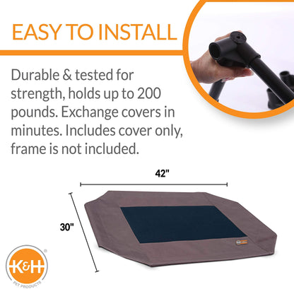 K&H Pet Products Dog Cot Replacement Cover, Designed to fit K&H Large Pet Cots (Sold Separately), Indoor Outdoor, Breathable Cooling Mesh Center, Machine Washable - Large 42 X 30in Chocolate