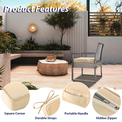 IPYNBAP Outdoor Chair Cushions Set of 4, Waterproof Outdoor Seat Cushions for Patio Furniture, Patio Chair Cushion with Handle and Ties, Square Out Door Chair Pads,19" x 19" x 3", Beige