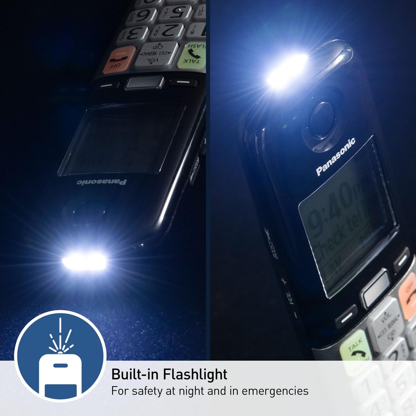 Panasonic Cordless Phone, Easy to Use with Large Display and Big Buttons, Flashing Favorites Key, Built in Flashlight, Call Block, Volume Boost, Talking Caller ID, 2 Cordless Handsets - KX-TGU433B