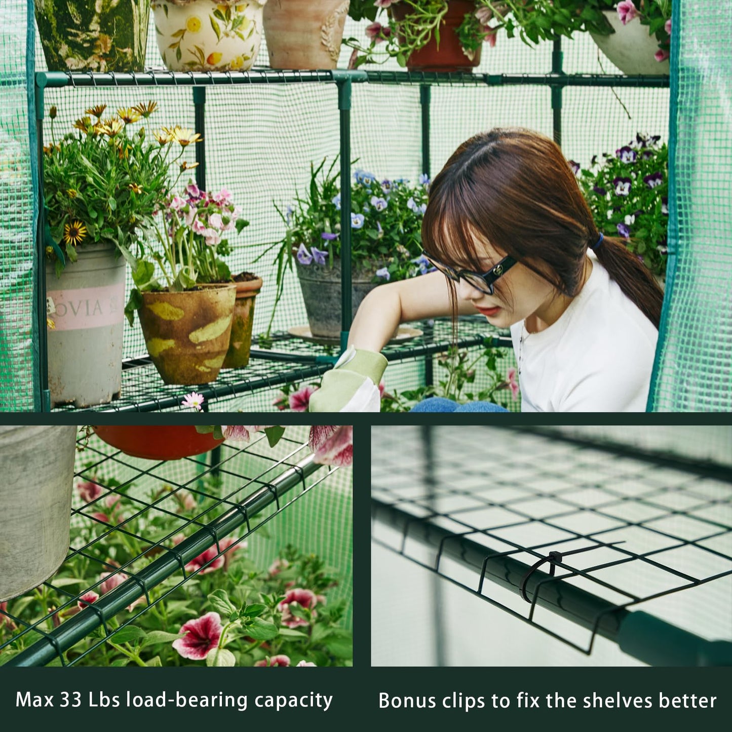 Purlyu Walk-in Greenhouse for Outdoors, Thickened PE Cover & Heavy Duty Powder-Coated Steel, Mesh Door & Screen Windows, 14 Sturdy Shelves 4.7x4.7x6.4 FT, (GHW002G)