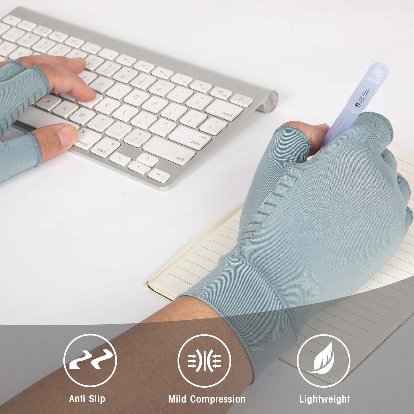 HENOTIC Copper Arthritis Gloves for Women Men, Fingerless Breathable & Moisture Wicking Arthritis Compression Gloves for Relieving Carpal Tunnel Aches, Rheumatoid Pains, Joint Swell Blue-Grey M