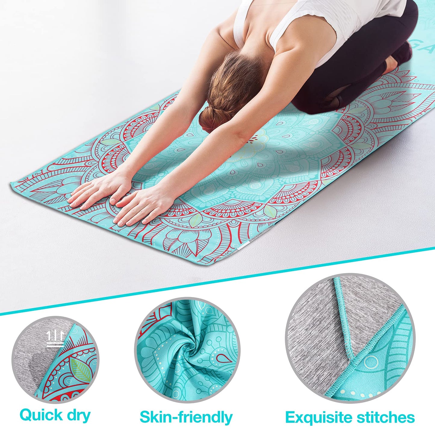 MoKo Yoga Towel, Non Slip Hot Yoga Mat Yoga Blanket Printing Pattern Quick Dry with Corner Pocket for Bikram, Pilates, Gym Workout, Outdoor Picnic, Lotus