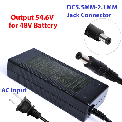 EVAPLUS UL Certified 54.6V Electric Bike Power Adapter, Fast Electric Scooter Charger for 48V Lithium Battery, 5.5mm DC Connector for 2.5mm/2.1mm