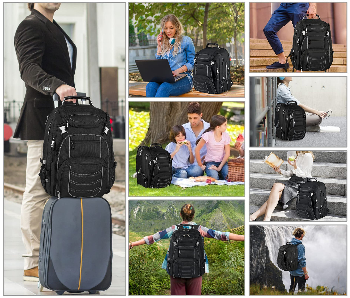 18.4 Laptop Backpack for Men, 60L Extra Large Gaming Laptops Backpack with USB Charger Port,TSA Friendly Flight Approved RFID Anti-Theft Pocket Heavy Duty Computer Bag Backbag,21.2*15.5*11.5 inch Grey