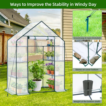 Ohuhu Small Greenhouse for Outdoors: 4 Tiers 6 Shelves Walk-in Indoor Green House Heavy Duty Plant Stands Reinforced Plastic PE Cover Mini Portable Warm House for Outside, 4.8x2.5x6.4 FT White