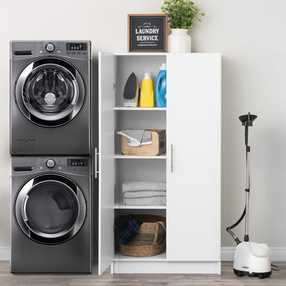 Prepac Elite Tall Garage Storage Cabinet & Pantry Storage Cupboard, 2-Door Freestanding Bathroom or Pantry Cabinet with Adjustable Shelves, 16" D x 32" W x 65" H, White