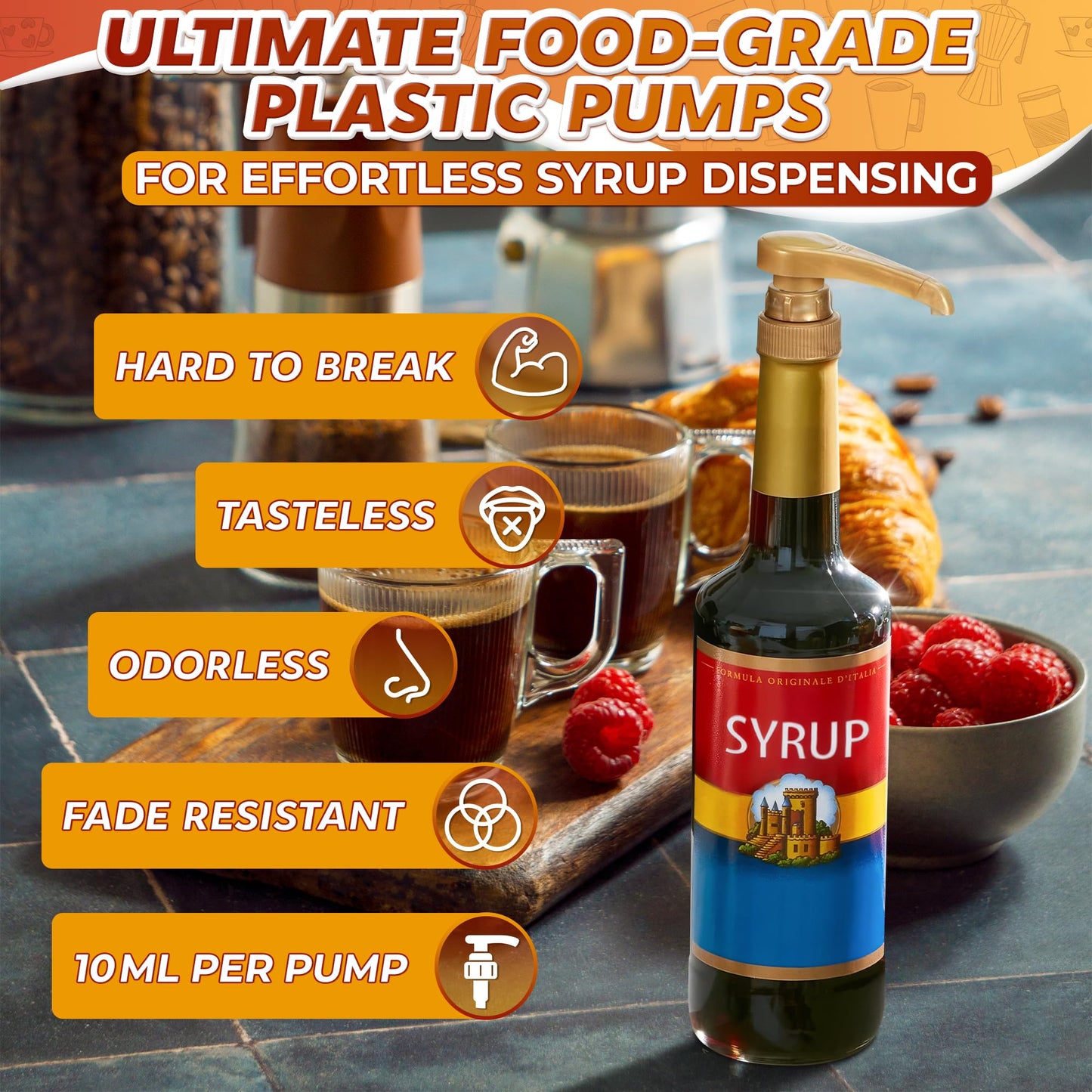 4 Pcs Coffee Syrup Pump Dispenser - Works as Skinny and Torani Syrup Pump - Precise Dispensing & Lockable Design, Fits Various 25.4 oz Bottles, Easy to Use & Clean, Ideal for Liquid & Pastes