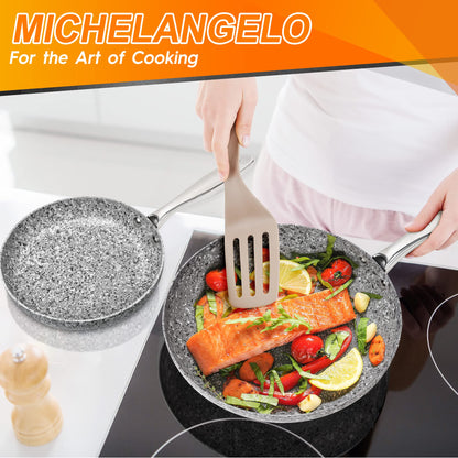 MICHELANGELO Frying Pan with Lid, Nonstick 12 Inch Frying Pan with Non toxic Granite Coating, Granite Frying Pan, Nonstick Frying Pans with Lid, Induction Compatible
