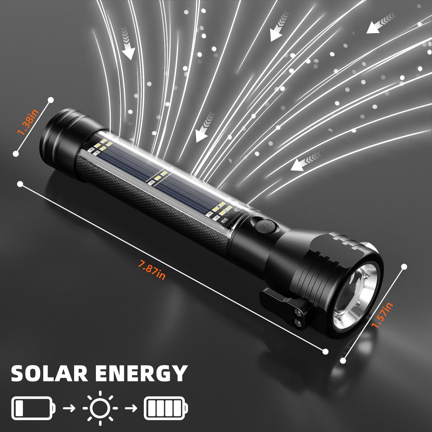Otdair Solar/Rechargeable LED Flashlight, Multi Function Ultra Bright Flashlight, Emergency Strobe Light, USB-C Rechargeable, Survival Gear and Supplies, 5 Modes for Outdoor, Camping, Hiking, 2 Pack