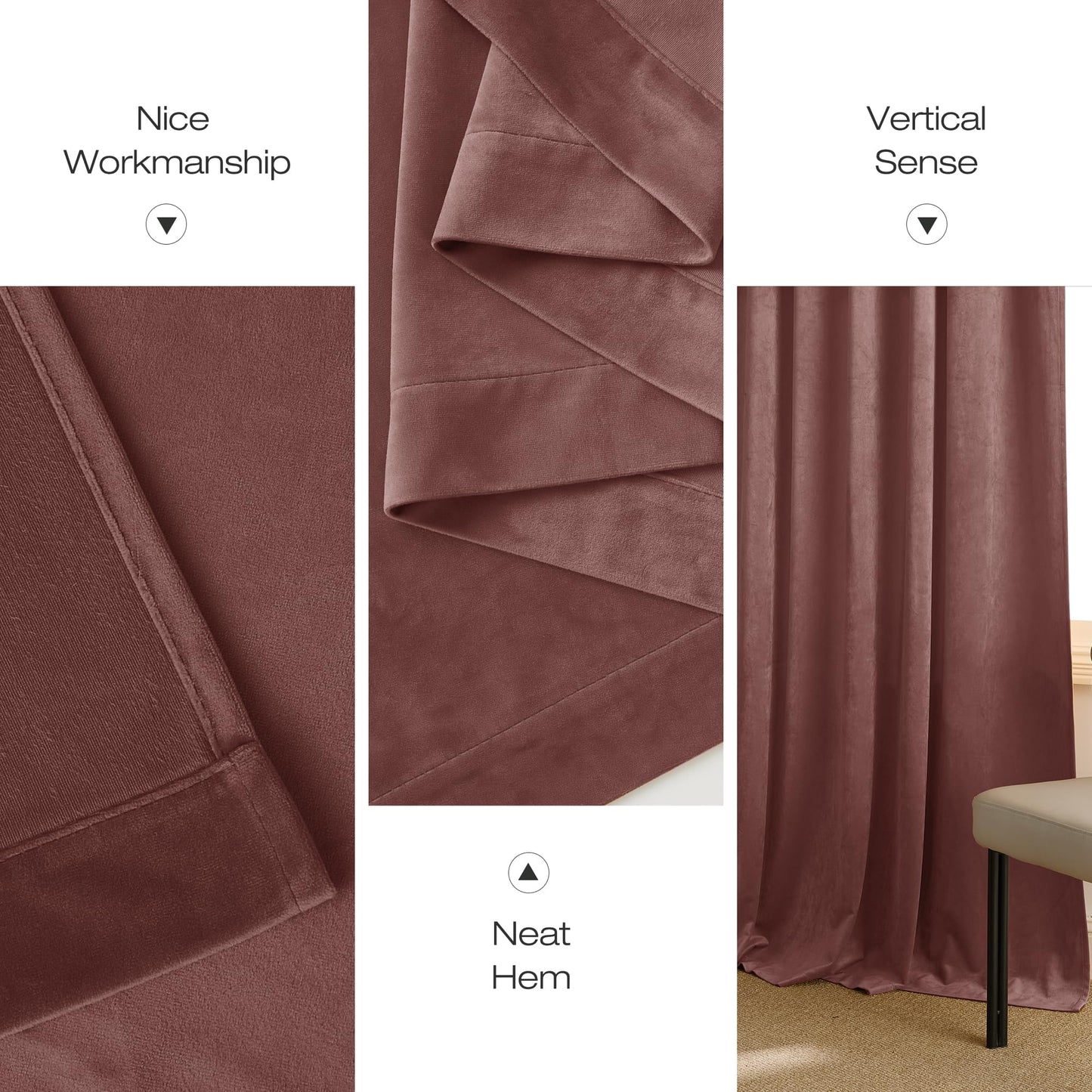 NICETOWN Wild Rose Velvet Curtains, Rod Pocket Velvet Drapes, Media Movie Theater Room Decor for Living Room, Super Soft Luxury Velvet Room Darkening Drapes for Home Decor (1 Pair, W52 x L96 inches)