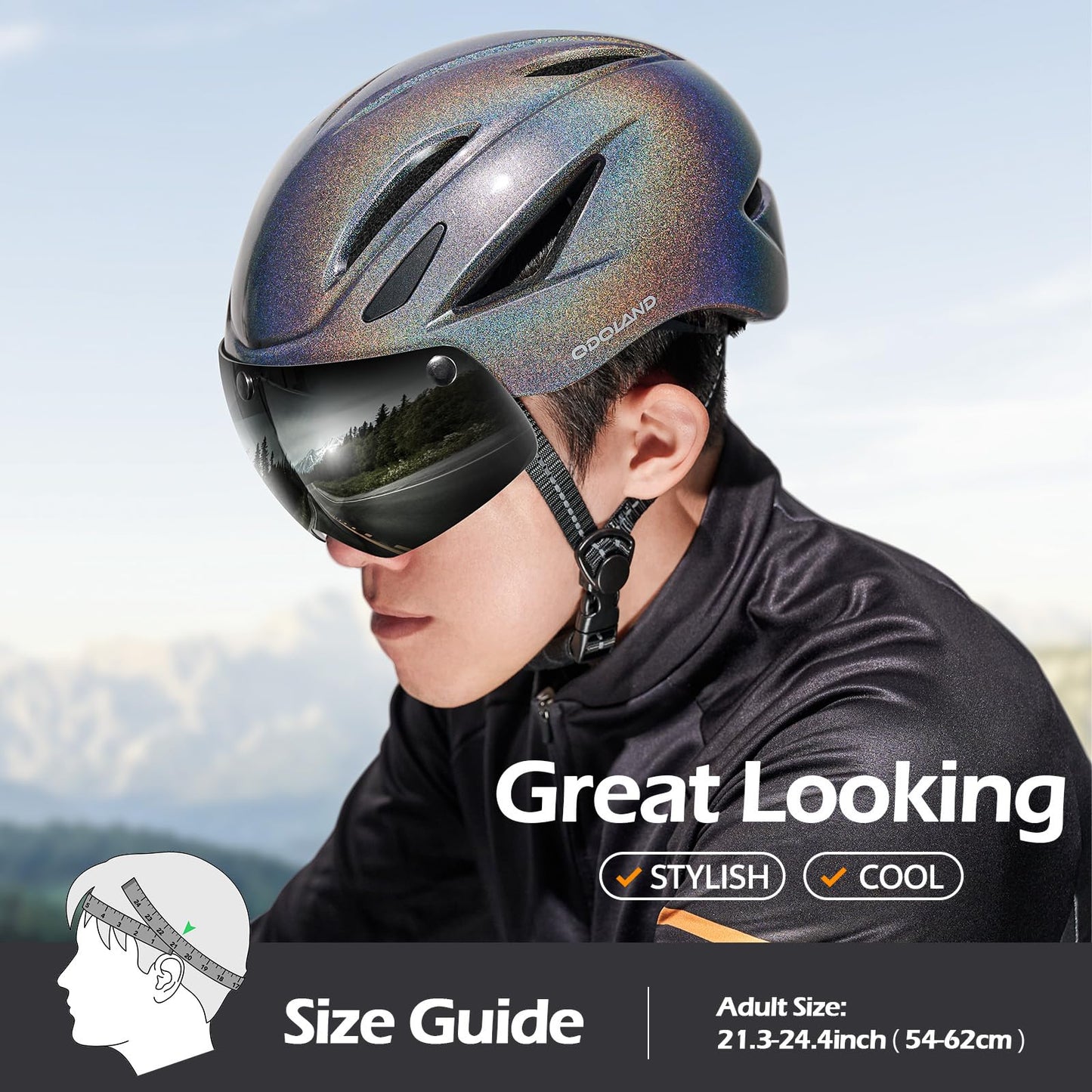 Odoland Adults Bike Helmet with Removable Magnetic Sun Visor, Adjustable Dial Fit Bicycle Cycling Helmet for Mountain Road Bike, Certified Lightweight MTB Ebike Helmet for Men Women, Giltter Galaxy