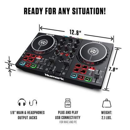 Numark Party Mix DJ Controller with Lights, 2 Decks, Mixer, Audio Interface and (Serato Lite)