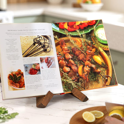 PUERSI Cookbook Stand for Kitchen, Recipe Book Holder for Kitchen Counter, Wooden Cookbook Holder, Rustic Cook Book Holder Stand - Rustic Brown