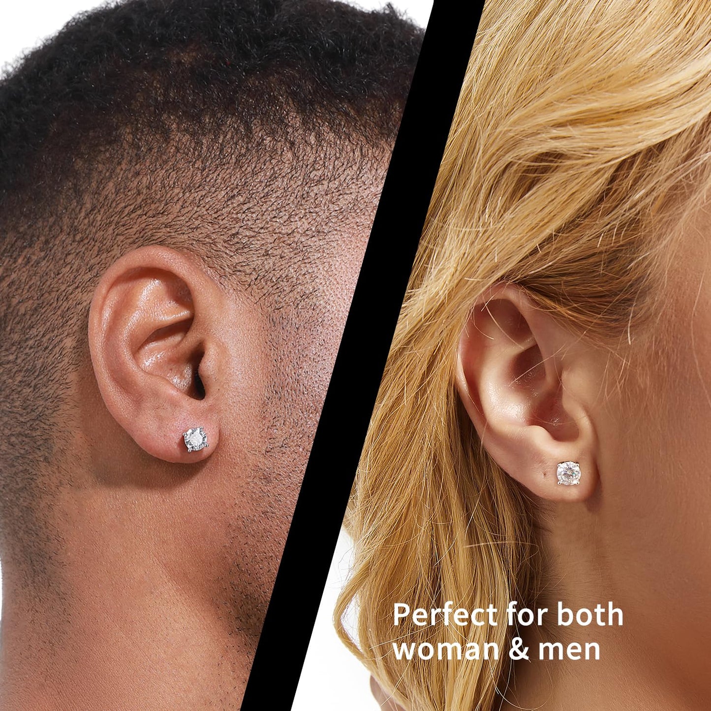 Moissanite Stud Earrings 2.0CT D Color,GRA 925 Sterling Silver Earrings for Men 18K White Gold Plating Earrings for Women,wedding earrings(1.0ct*2)