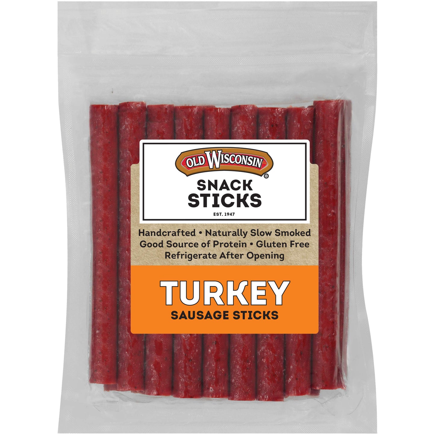 Old Wisconsin Turkey Sausage Snack Sticks, Naturally Smoked, Ready to Eat, High Protein, Low Carb, Keto, Gluten Free, 16 Ounce Resealable Package