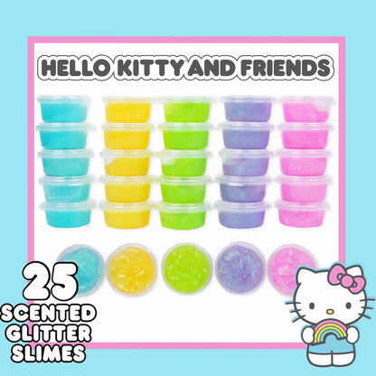 Hello Kitty Ultimate Slime Set, 25-Pack Scented Glitter Slimes, Party Favors for Kids 8-12, Slime Bulk, Mini Slime, Sanrio Stuff