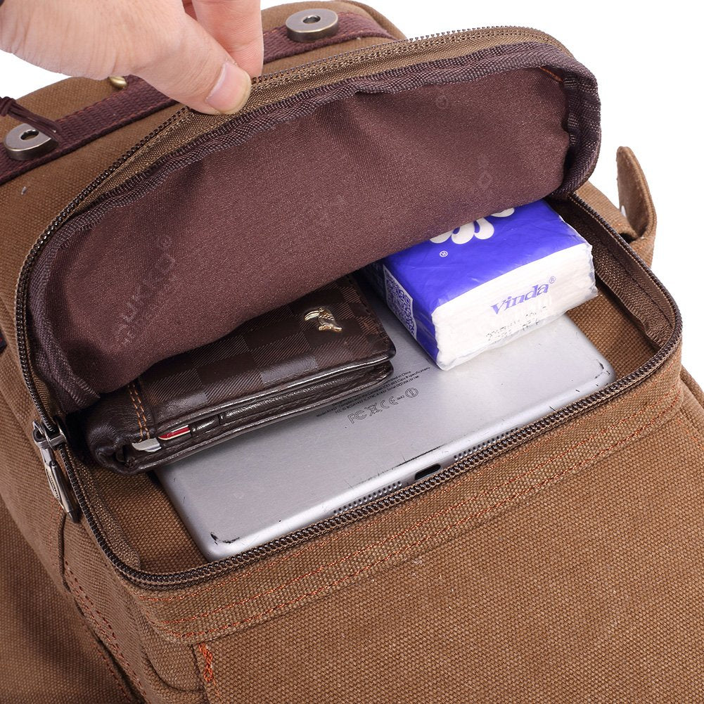 Mens Vintage Canvas Shoulder Bag Military Messenger Sling Bags Chest Leather Bag(SG255-Canvas Khaki)