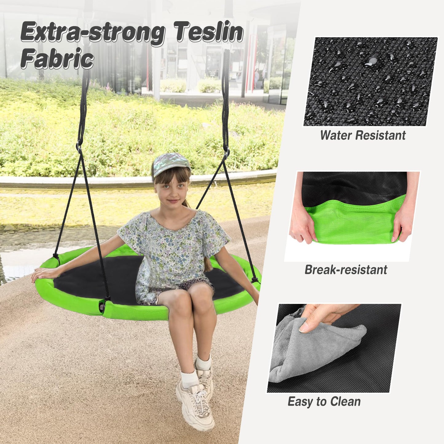 RedSwing 40" Flying Saucer Tree Swing for Kids Outdoor, Large Round Tire Swings for Trees and Swingset, Strong Heavy Duty for Outside Playground, 500LBS Weight Capacity, Green