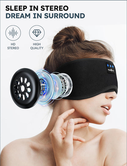 MUSICOZY Sleep Headphones, Bluetooth 5.4 Sleep Mask Headband Headphones Sleeping Eye Mask, Wireless Music Earbuds Earphones with HD Stereo Speakers for Side Sleepers, Cool Gadgets Unique Gift