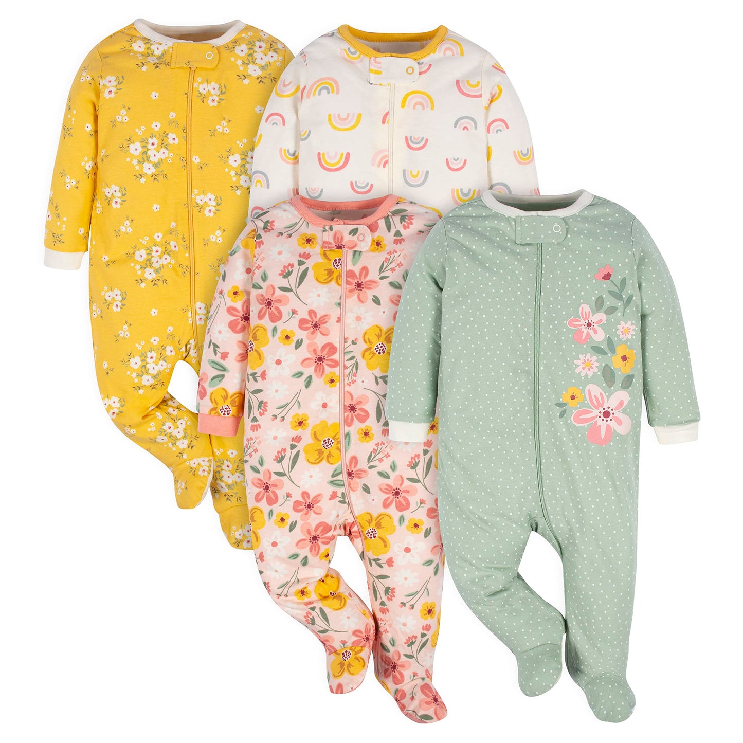 Gerber Baby Girls 4 Pack Sleep 'N Play Footie Golden Floral 0-3 Months