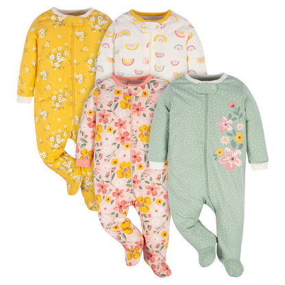Gerber Baby Girls 4 Pack Sleep 'N Play Footie Golden Floral 0-3 Months