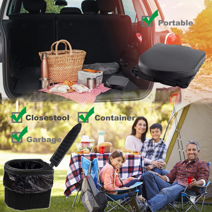 KINSPORY Camping Toilet, Portable Toilet for Adults & Kids, Foldable Potty & Outdoor Emergency Sanitation Products, Trash Can, Stool for Car Truck Camping Travel Hiking Fishing Long Trips (Deep Black)
