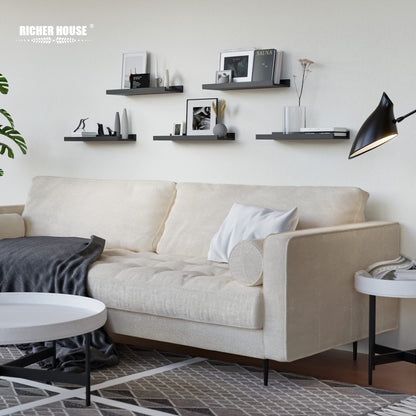 RICHER HOUSE 5 Set Floating Wall Mounted Shelves, Black Shelves for Wall Decor, Modern Picture Ledge Shelf with Lip for Storage, Nursery, Bedroom, Living Room, Bathroom - Black