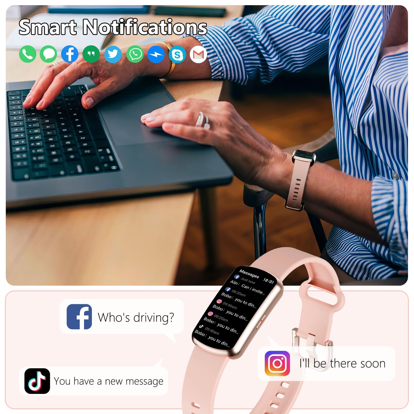 Health Fitness Tracker, Smart Watch with 24/7 Heart Rate and Blood Pressure Monitor, Activity Tracker with Blood Oxygen, 120 Sport Mode Waterproof Sleep Tracker for Women Men (Pink)