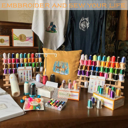 New brothread 2X60 Spools Wooden Thread Rack/Thread Holder Organizer with Hanging Hooks for Embroidery Quilting and Sewing threads