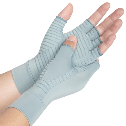 HENOTIC Copper Arthritis Gloves for Women Men, Fingerless Breathable & Moisture Wicking Arthritis Compression Gloves for Relieving Carpal Tunnel Aches, Rheumatoid Pains, Joint Swell Blue-Grey M