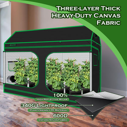 Green Hut 96"x48"x72" Roof Cube Grow Tent with Observation Windows, Lightproof, Mylar Hydroponic Tent with Floor Tray for Indoor Plant Growth
