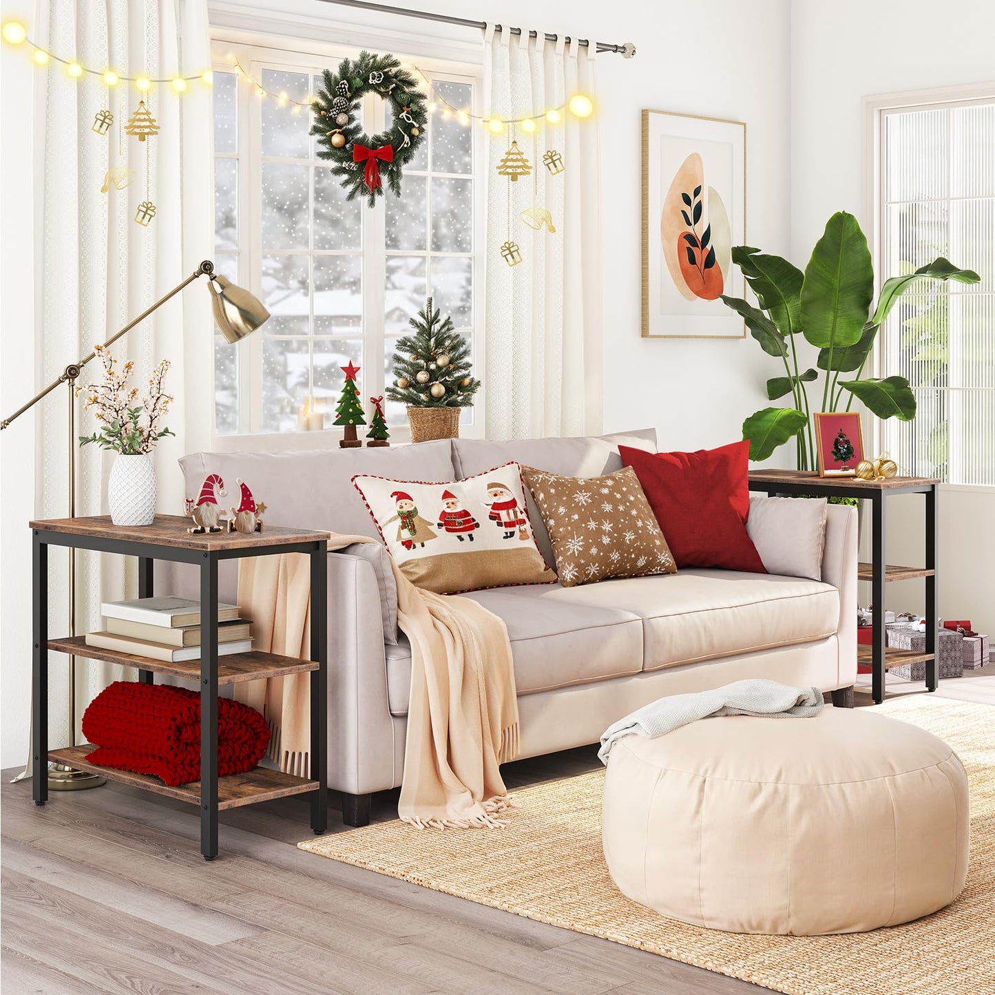 HOOBRO End Table, Simple Rustic Side Table with 3-Tier Storage Shelf, Narrow Nightstand for Small Spaces, for Living Room, Bedroom,Easy Assembly, Industrial Design, Rustic Brown and Black BF14BZ01