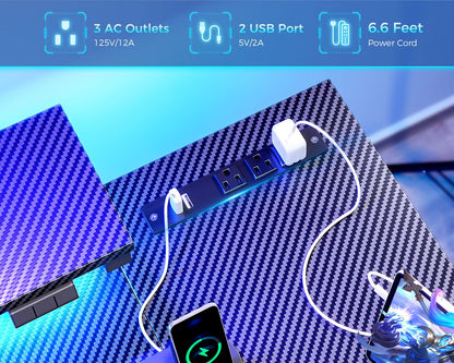 MOTPK L Shaped Gaming Desk with Power Outlet, Reversible Gaming Desk with Height Adjustable Monitor Stand, Gaming Computer Desk 43inch with LED Lights, Home Office Desk, Black