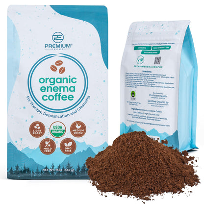 PE Premium Enema Organic Coffee for Enemas. Light Roast, Medium Ground, Specialty Grade. High in Palmitic Acid and Caffeine. Ideal for for Gerson Therapy, Liver Detox and Colon Cleansing (1 Lb)