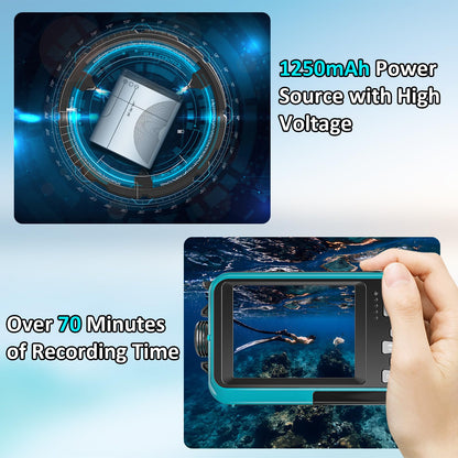 4K Underwater Camera 11FT Waterproof Camera with 32GB Card 56MP Autofocus Dual-Screen Selfie Underwater Camera for Snorkeling Waterproof Compact Floatable Digital Camera 1250mAh Battery Type-C (Blue)