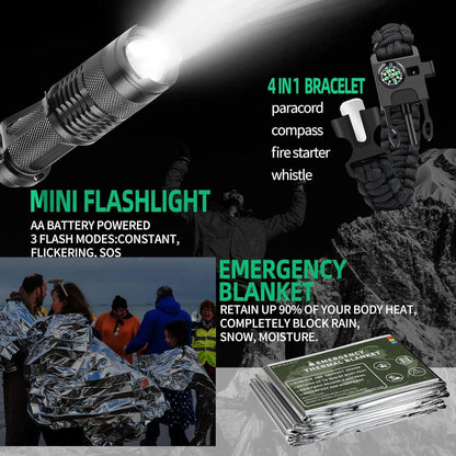 First Aid Kits with Tourniquet 36" Splint Bandage, Survival Gear and Equipment Multi-Purpose Emergency Bag Tool Kits, Survival First aid Kits Emergency kit for Outdoor Camping Hunting Car (Red)