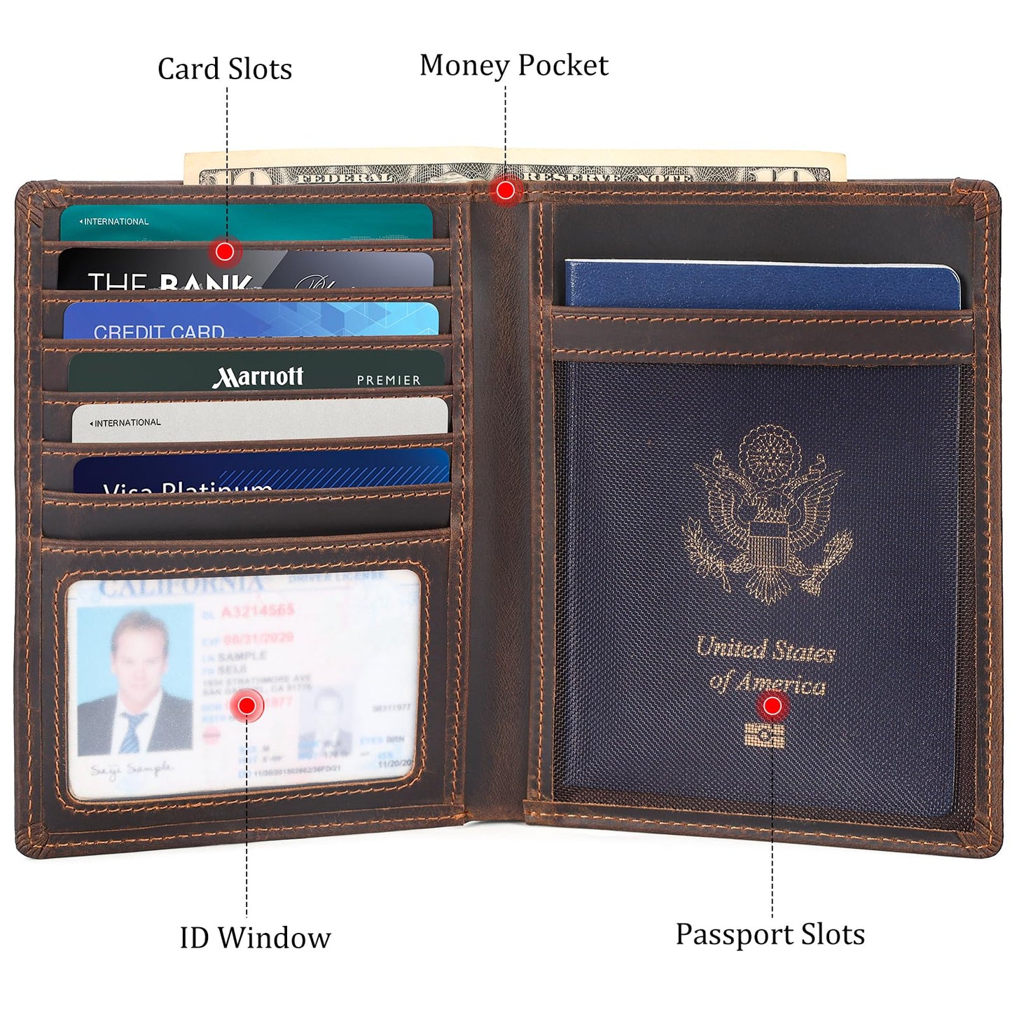 Polare Luxury RFID Blocking Leather Passport Holder Travel Wallet For Men and Women (Dark Brown with AirTag Slot)